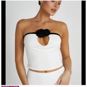 Megan Strapless Rose Top - Black/White